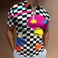 thumbnail image 2 of Retro Classic 1980s Shapes On Black And White Check Men Zipper T-shirt Summer Casual Short Sleeve T-shirt Top, 2 of 7