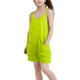 thumbnail image 4 of Atogsazn Girls Rompers Summer Casual Loose Sleeveless Overalls Spaghetti Strap Shorts Jumpsuit 2025 Beach Vacation Outfits Yellow 11-12 Years, 4 of 8