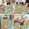 thumbnail image 4 of Rectangle Rug 5x8ft Area Rug,Abstract Boho Red Yellow Flower on Blue Area Rugs for Living Room Bedroom,Watercolor Floral Floor Mat Non-Slip Non-Shedding Carpet Indoor Accent Rugs, 4 of 9