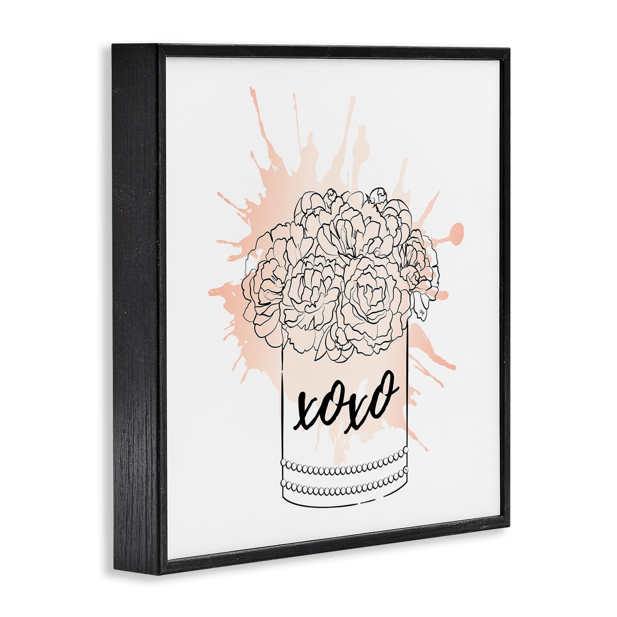 Stupell Industries XOXO Pastel Flowers Botanical & Floral Painting Black Framed Art Print Wall Art, 12 x 12
