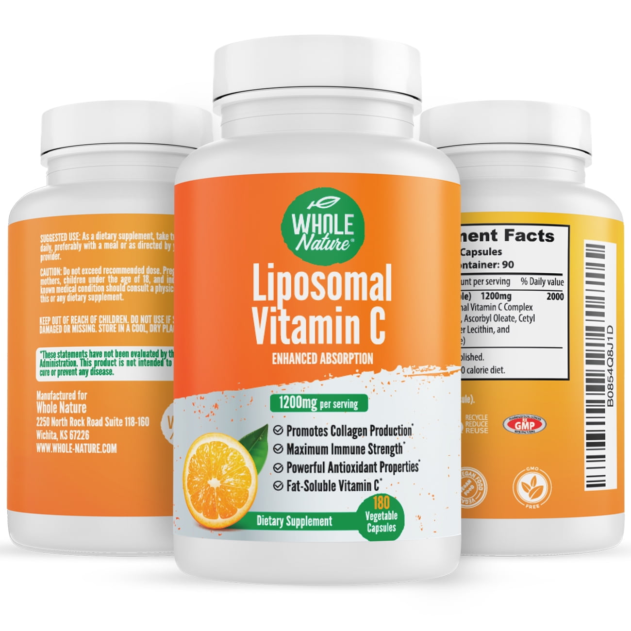 Whole Nature Liposomal Vitamin C, 1200 mg, High Absorption Immune System and Collagen Booster, 2 Pack