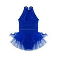 thumbnail image 6 of YONGHS Kids Girls Mesh Splice Sleeveless Feather Tulle Skirted Leotard Gymnastics Dancewear Royal Blue 12, 6 of 7