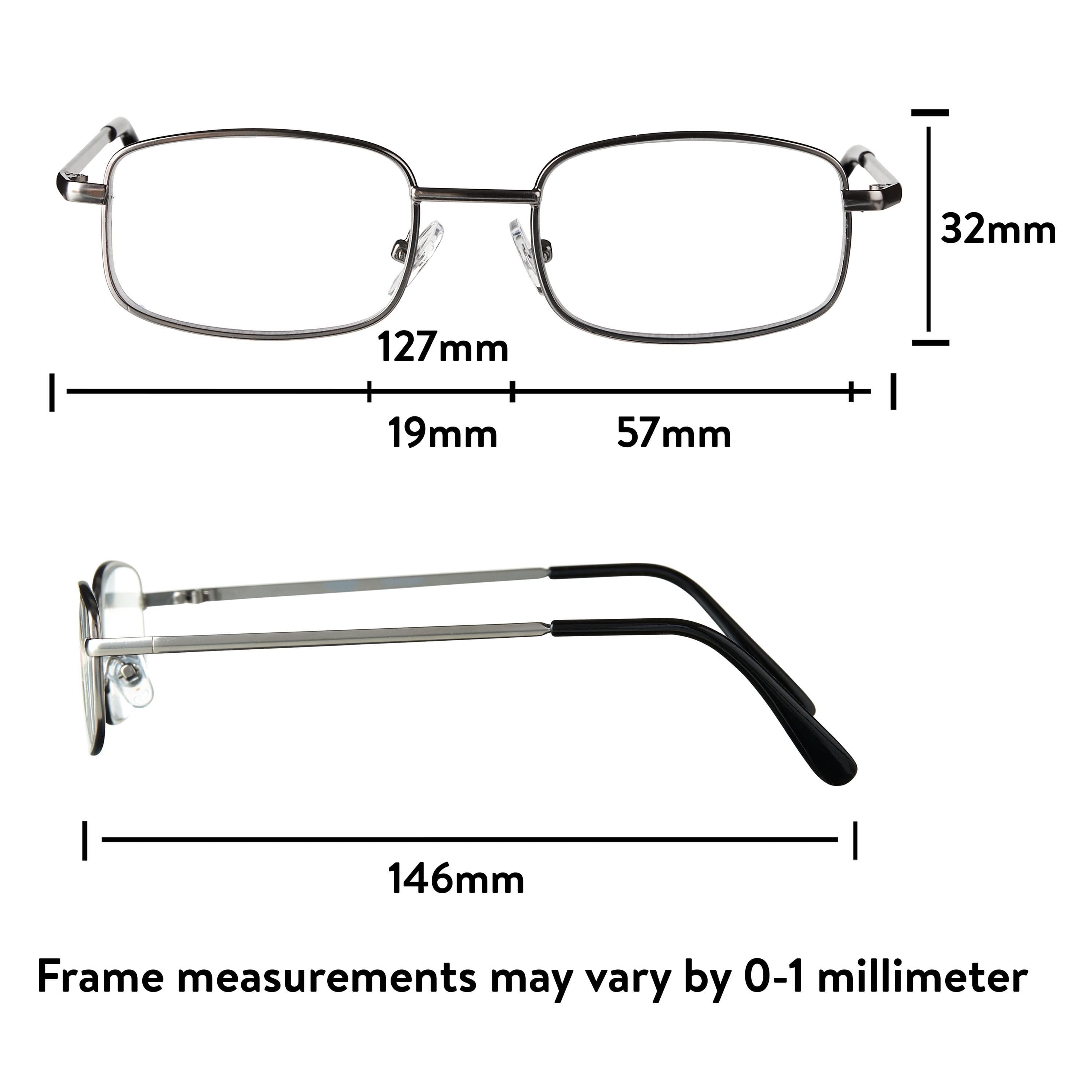 Equate Unisex Council Rectangular Reading Glasses, Dark Gunmetal/Light Gunmetal/Black, +3.25, 3 Pack