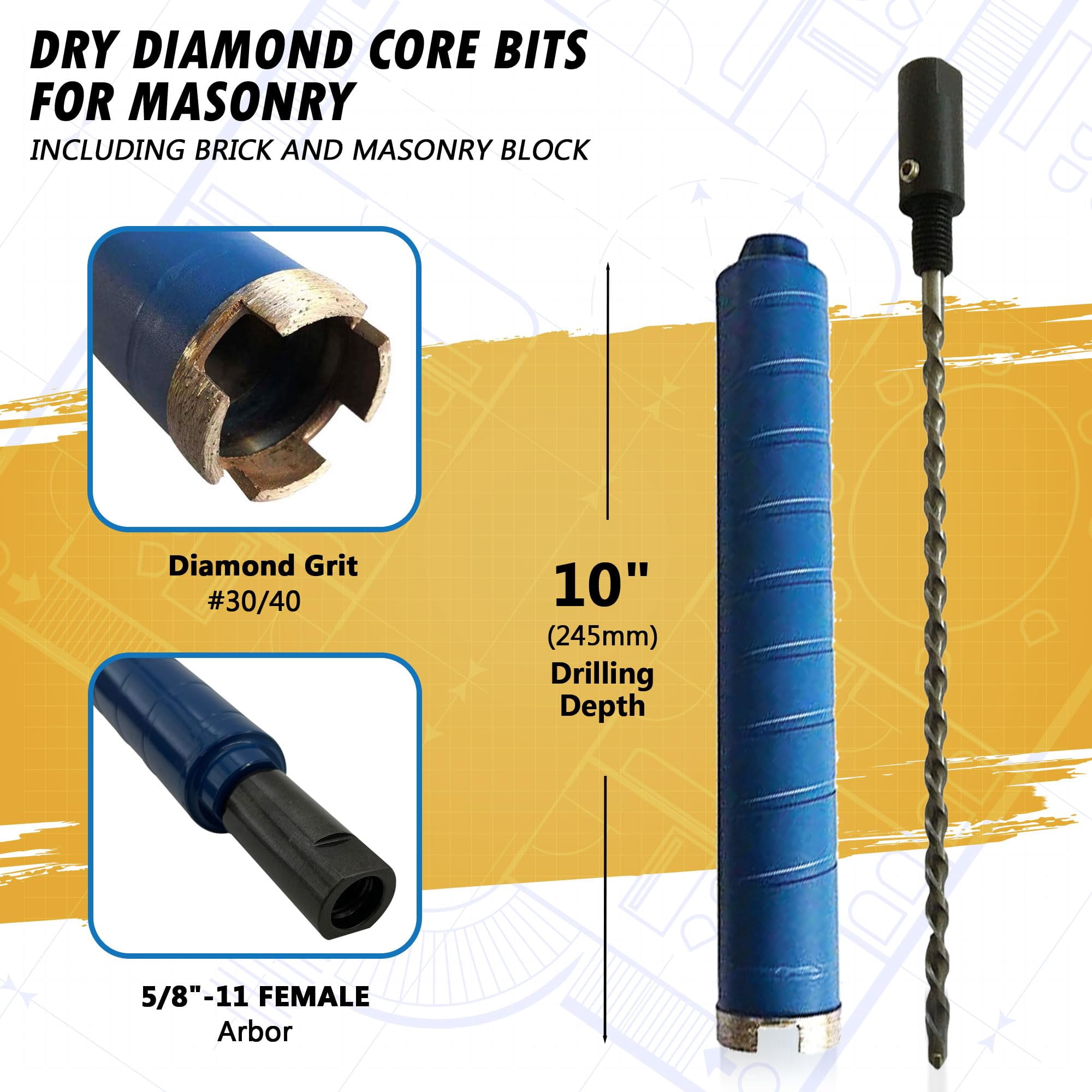 EDiamondTools 2" Diamond Core Drill Bit for Brick, Block w 5/8"-11 Pilot Bit Adapter