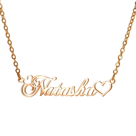 Vakki Name Customized Necklace Heart Shaped Personalized Necklace Stainless Steel Nameplate Necklace 18K Gold Plated Chain Jewelry for Women