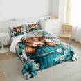 thumbnail image 3 of Feelyou Highland Cattle Kids Bedding Comforter Set, Groovy Daisy Flower Twin Comforter Sets, Cyan Wooden Plank Bedding Set, Lightweight Room Decor, 2-Piece, 3 of 8