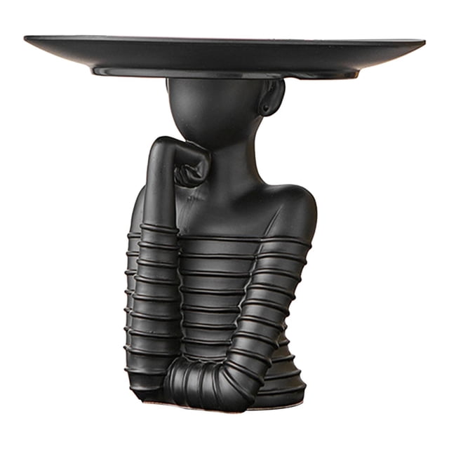 Estatua de mujer con bandeja de almacenamiento, manualidades creativas, regalo de cumpleaños, decoración moderna. Negro