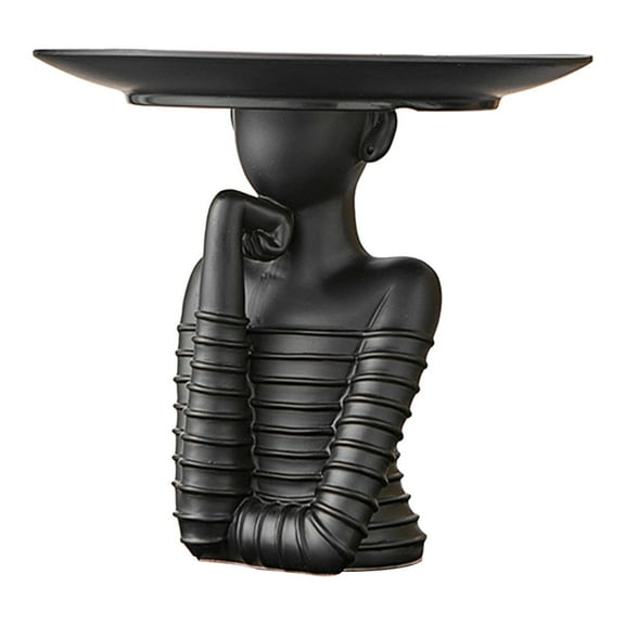 yotijay Woman Statue with Key Storage Tray Modern Art Decoration Creative Resin Figurine Black