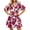 Burgundy, variant on Short Sleeve Women Floral Print Loose Fit Lapel V-neck Casual Mini Dress