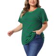 thumbnail image 4 of Agnes Orinda Women's Plus Size T-Shirt Rainbows Stripe Crew Neck Short Sleeve Top 2X Green, 4 of 6
