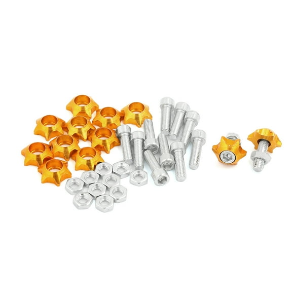 Unique Bargains 12 Pcs Yellow Metal Star Shaped Bolts Screw Decor for Car License Number Plate