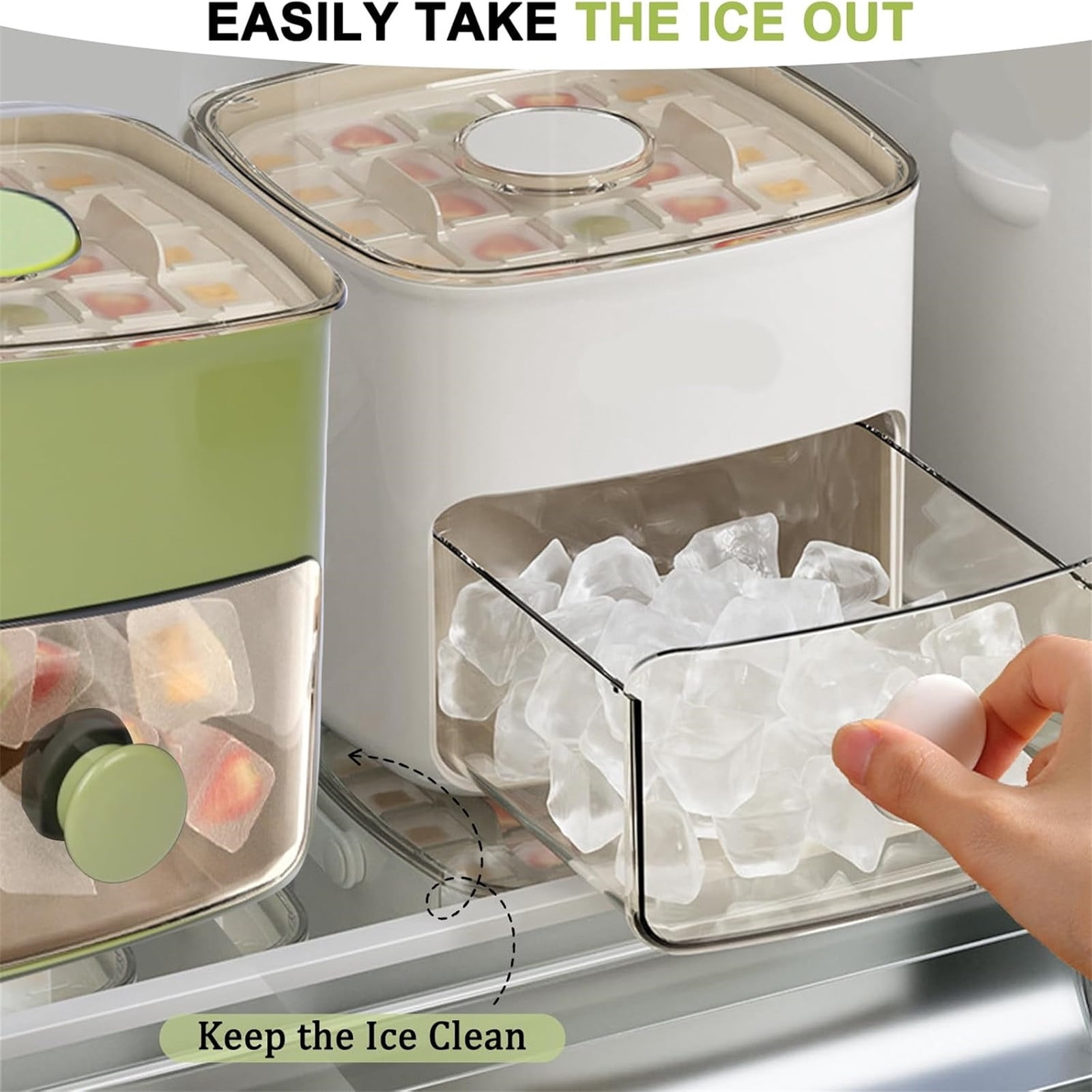 2-in-1 Ice Cube Tray with Lid & Bin Ice Maker Ice Trays for Freezer Ice Container- Reusable Ice Mold for Whiskey, Cocktail, Coffee, Beer Drinks with Ice Trays Ice Tongs (White)