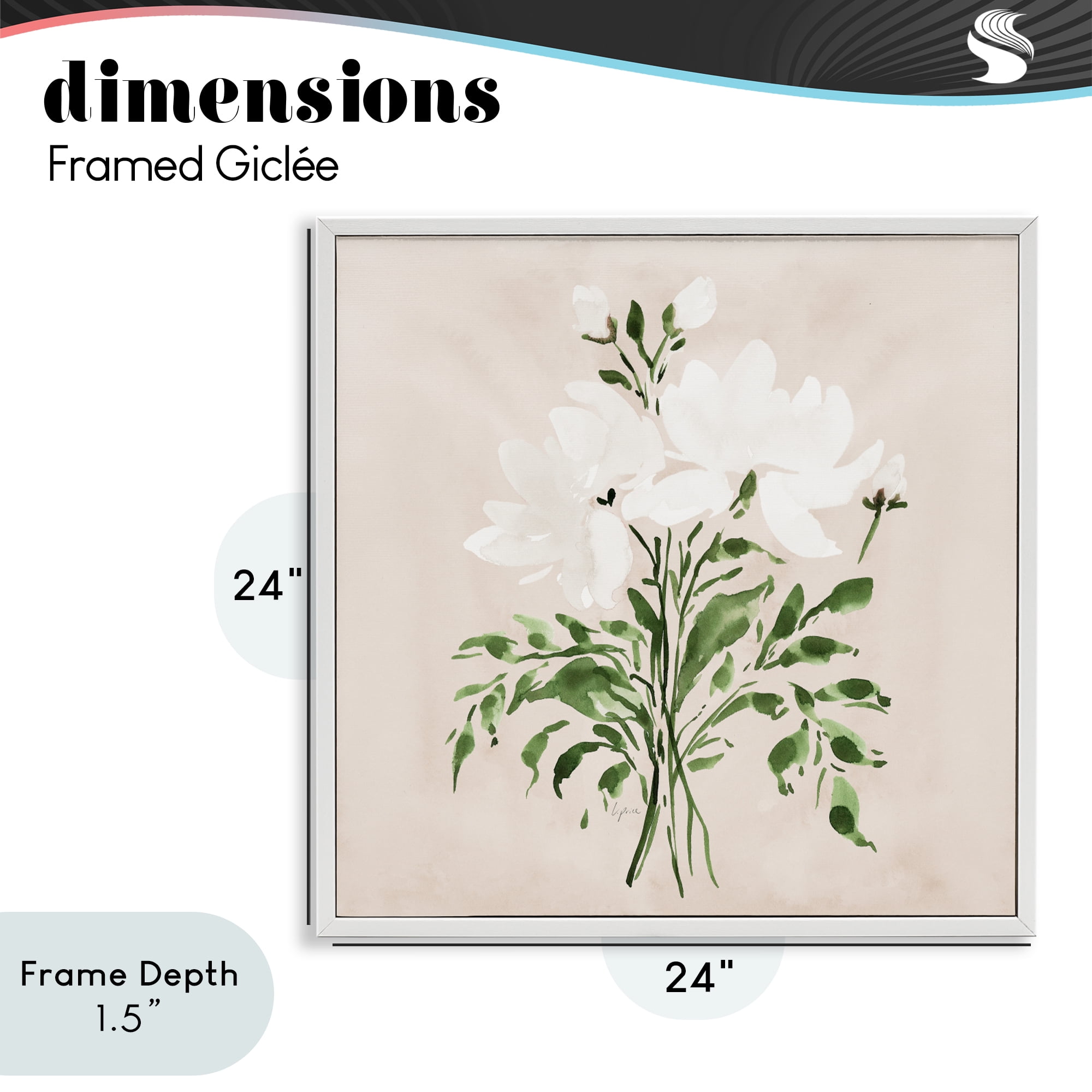 Stupell Industries White On Tan Floral White Framed Giclee Art, design by Lucille Price