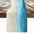 thumbnail image 2 of Teal Beige Gradient Beach Table Runner, Abstracts Seaside Ocean Wave Coastal Cotton Linen Kitchen Table Decoration Washable Dining Tabletop Runners for Home Party Decor 14x72 Inches, 2 of 9