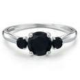 thumbnail image 3 of Gem Stone King 10K White Gold Black Onyx 3-Stone Ring for Women | 1.00 Cttw | Round 6MM | Gemstone December Birthstone | Size 9, 3 of 6