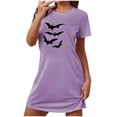 thumbnail image 3 of BRGZLK Halloween Nightgowns for Women Cute Bat Print Crewneck Short Sleeve Night Dress Lightweight Soft Comfy Casual Nightgown Purple M, 3 of 3