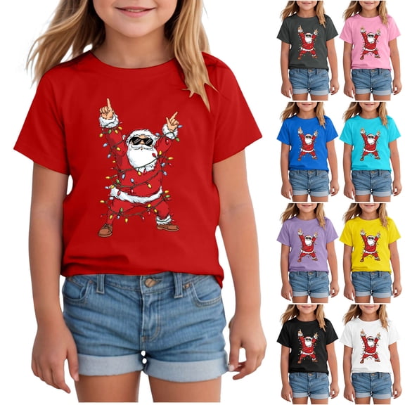 Ulanda Dabbing Santa Christmas Tree Lights Xmas Gifts Boys Kids Dab Short Sleeve T-Shirt Black (Black, 13-14 Years)