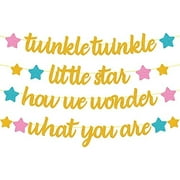 Twinkle Twinkle Little Star How We Wonder What You are Banner Gender Reveal Decorations He or She Pink Blue Gold Star Baby Shower Party Supplies Glitter Décor Pre-Strung