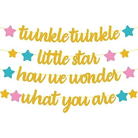 Twinkle Twinkle Little Star How We Wonder What You are Banner Gender Reveal Decorations He or She Pink Blue Baby Shower Party Supplies Glitter Décor Pre-Strung$$Electronics Accessories