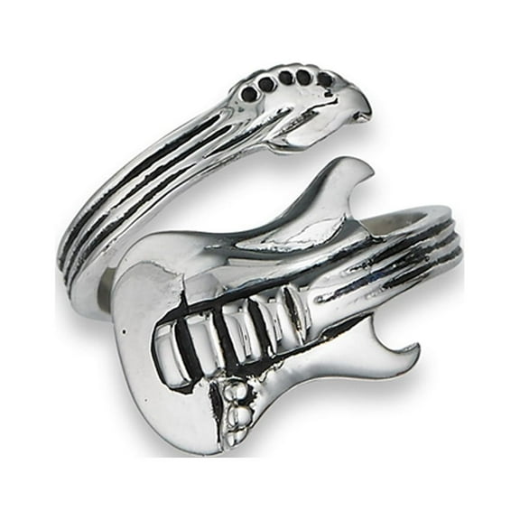 Guitar Music Instrument Ring Stainless Steel Open Adjustable Band Gray Jewelry Female Male Size 7