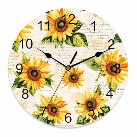 Wall Clock 12 Inch Watercolor Rustic Flowers Round Silent Decorative Wall Clocks Battery Operated for Living Room Bedroom Kitchen Classroom Decor, Vintage Floral,Large