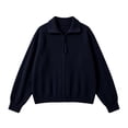 thumbnail image 5 of Fengqque Women’s Full Zip Ribbed Knit Polo Collar Cardigan Jackets Fall Casual Raglan Long Sleeve Loose Fit Solid Color Zip Up Sweater Outerwear Tops Navy Free Size, 5 of 6