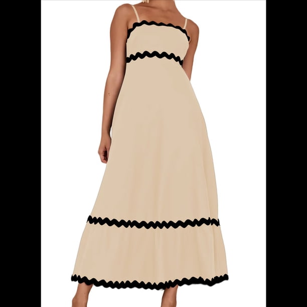 Vestido Fluido de Verano 2025 para Mujer, Informal, Sin Mangas, con Tirantes Finos y Volantes, para Playa, Color Albaricoque S