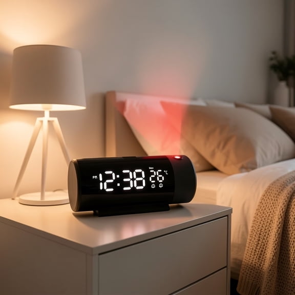 LED Projection Alarm Clock Dual USB Digital Desktop Clock with Temperature Display
