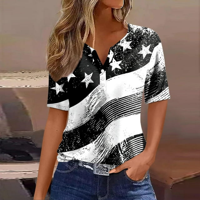 YLHFASHION Hauts pour Femmes Mode Manches 3/4 Col Rond Chemises Décontractées Tendance Blouses Imprimées T-Shirts à devant Plissé Liquidation T-shirt à Manches Courtes pour Femmes