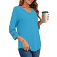 thumbnail image 4 of UVN Summer Tops for Women V Neck 3/4 Sleeve Tunic Blouses Ladies Casual Hollow Out Trendy T Shirts, 4 of 9