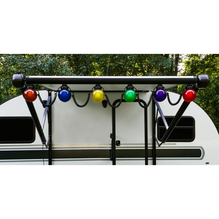 Camco Decorative RV Awning Globe Lights - 6 Multicolor Globes on Black  Wire, Fits Directly into Your RV Awning Track, Great for Outdoor Events  (42760)