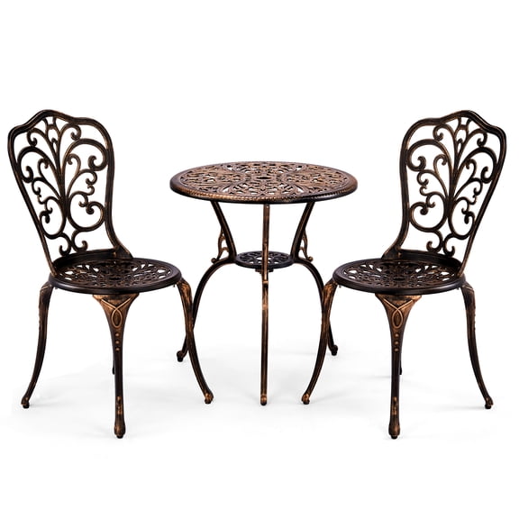 Ktaxon 3Pcs Patio Bistro Set, Cast Aluminum Outdoor Dining Table with Umbrella Hole and Chairs Set of 2, Rust-Resistant & Umbrella Hole, Use for Indoor Outdoor Garden Balcony (Butterfly, Bronze)
