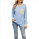 thumbnail image 3 of Camisas de Larga para Mujer, Cuello Redondo A Rayas, Corte Holgado, Camiseta de Bloques de Color Otoño 2025 con Bolsillo Azul y XXL, 3 of 10