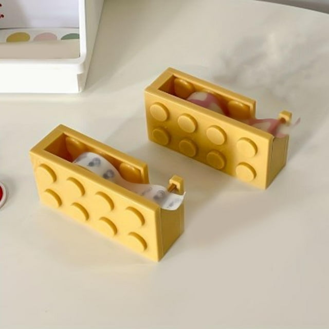 Desk Tape Holder, Durable Building Block Shape Easy Cutting Cute Tape Dispenser For Study Room