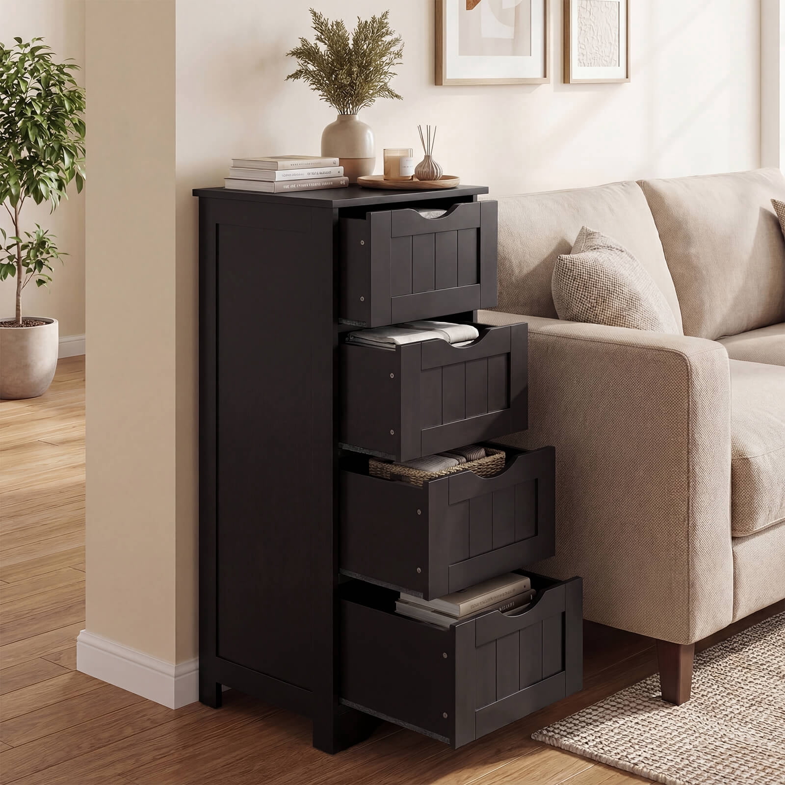 Costway 32.5'' Bathroom Floor Cabinet with Anti-tipping Device Freestanding Towel Cabinet Espresso