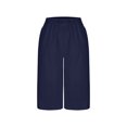 thumbnail image 6 of QATAINLAV Womens Bermuda Shorts Knee Length Wide Leg Linen Beach Shorts Summer Casual Drawstring Elastic Waist Short Pants with Pockets Navy L Clearance, 6 of 7