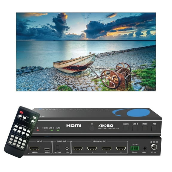 OREI Video Wall Controller 1x4 with USB-C & HDMI Input, 4K@60Hz, Audio Extraction (UHD-14VW)