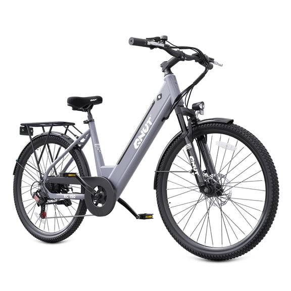 QNUT Electric Bike , 26" 1200W Peak with 48V Battery 7 Speed 20MPH 65 Miles Ebike Step Through Commuter E bike for Adults