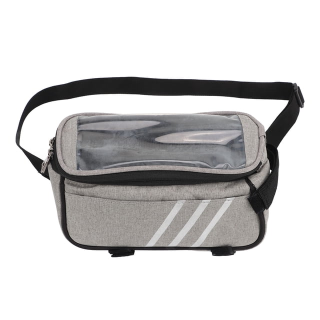 Ficarrico Bolsa de cuadro frontal para teléfono de bicicleta, tela esmerilada 600D gris, soporte impermeable para teléfono de bicicleta de gran capacidad para ciclismo