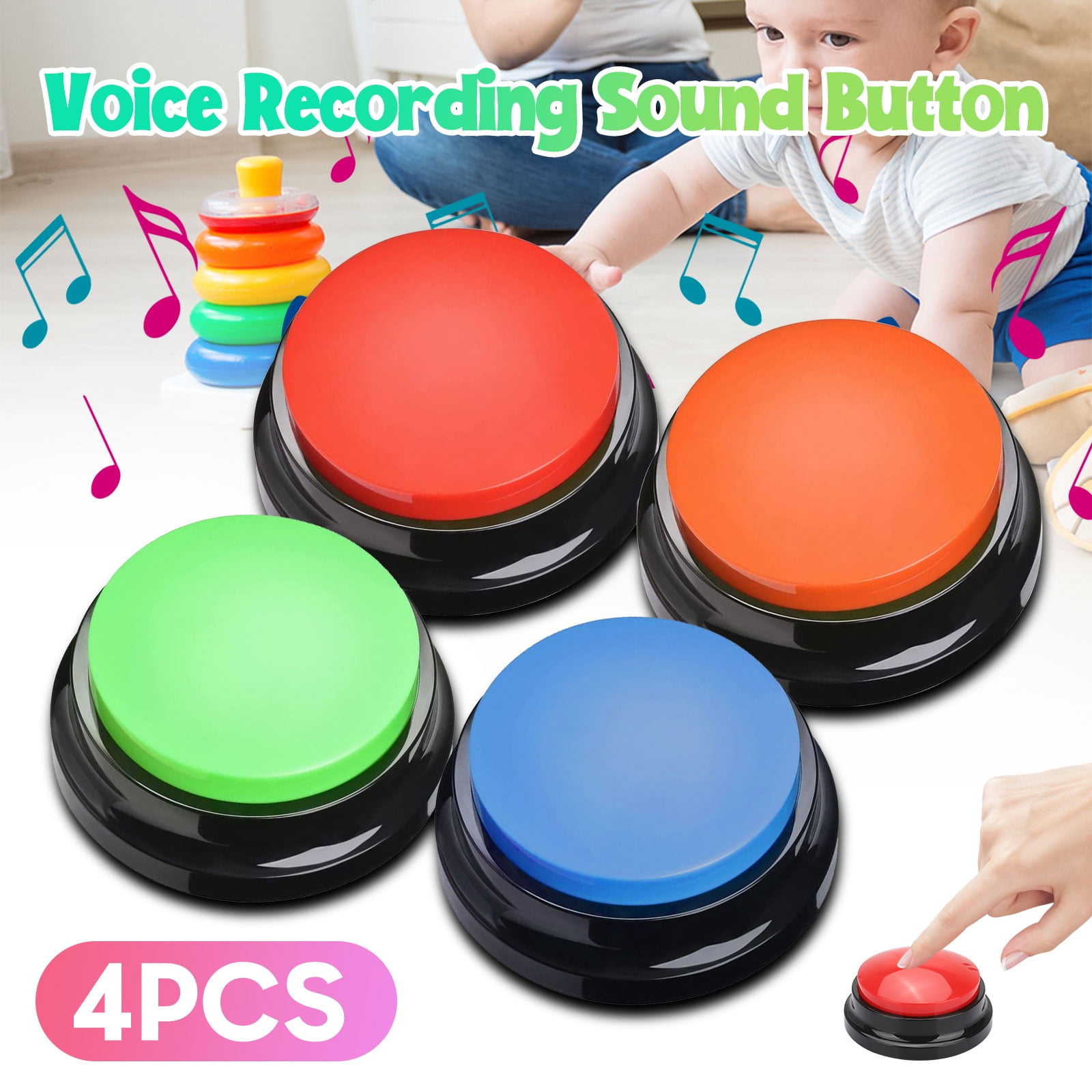 4 Pcs Recordable Talking Sounds Answer Button For kids Pet Dog Toy Learn Buzzer 