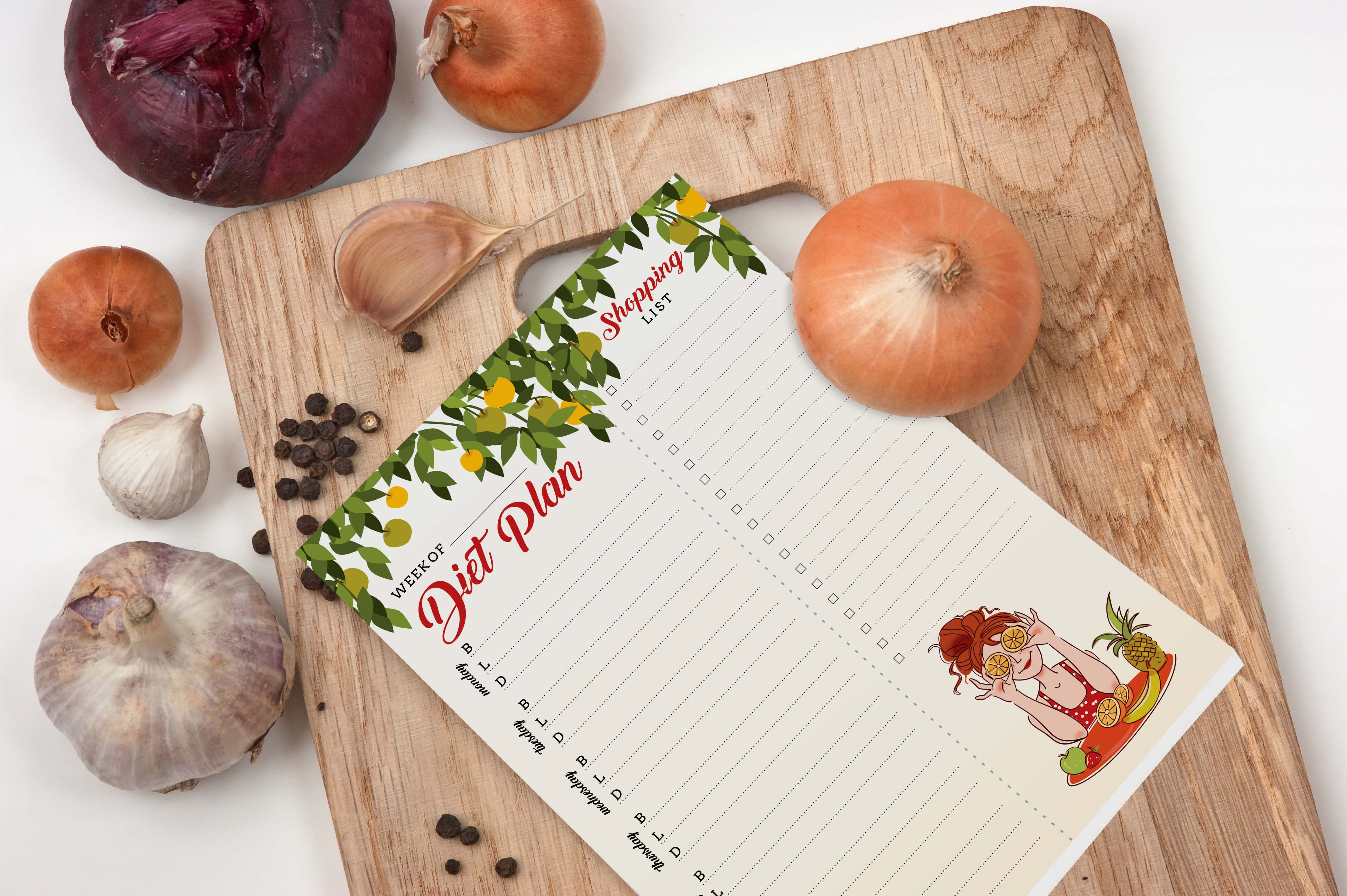 Inkdotpot Weekly Meal Planner Notepad 7"x10 , "Diet Plan" Magnetic Meal Planning Pad with Tear Off Grocery Shopping List for Fridge- Kitchen & Home - 54 Sheets -S9