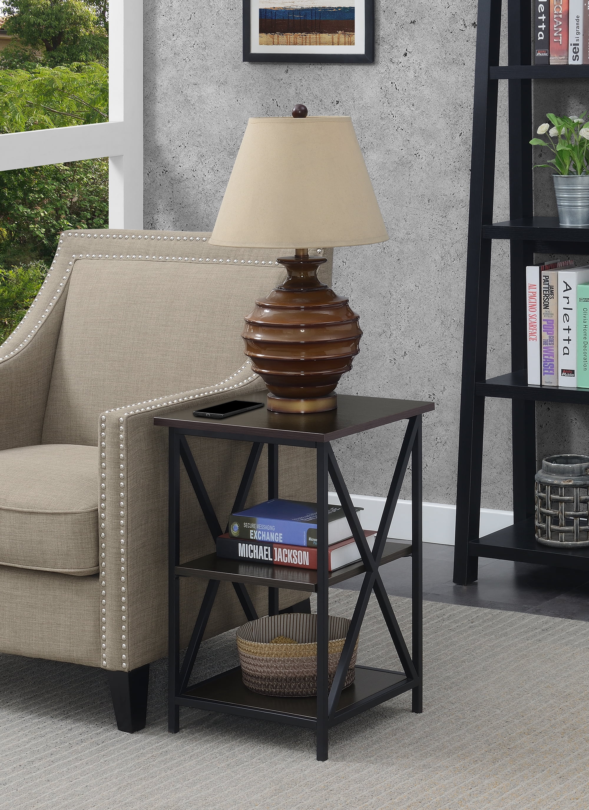 Convenience Concepts Tucson End Table with Shelves, Espresso/Black