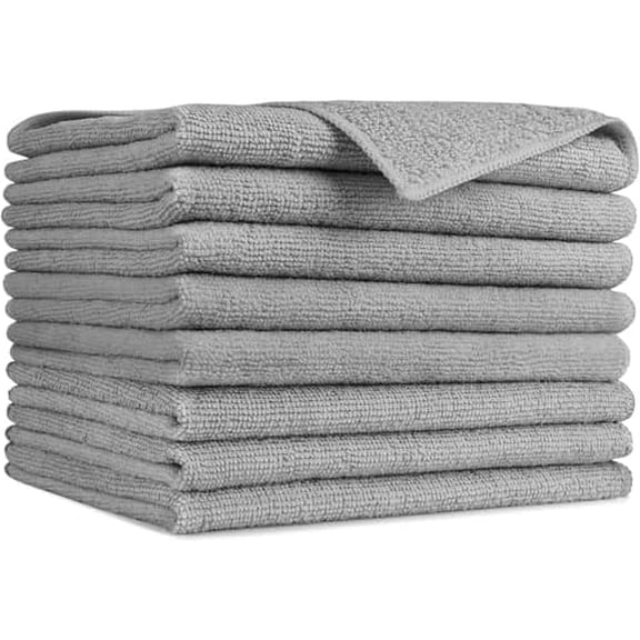 Microfiber Cleaning Cloth-8PK, Soft Microfiber Towels for Cars, Absorbent Cleaning Rags, Lint-Free Streak-Free Wash Cloths for House, Kitchen, Window(12in.x16in), Grey