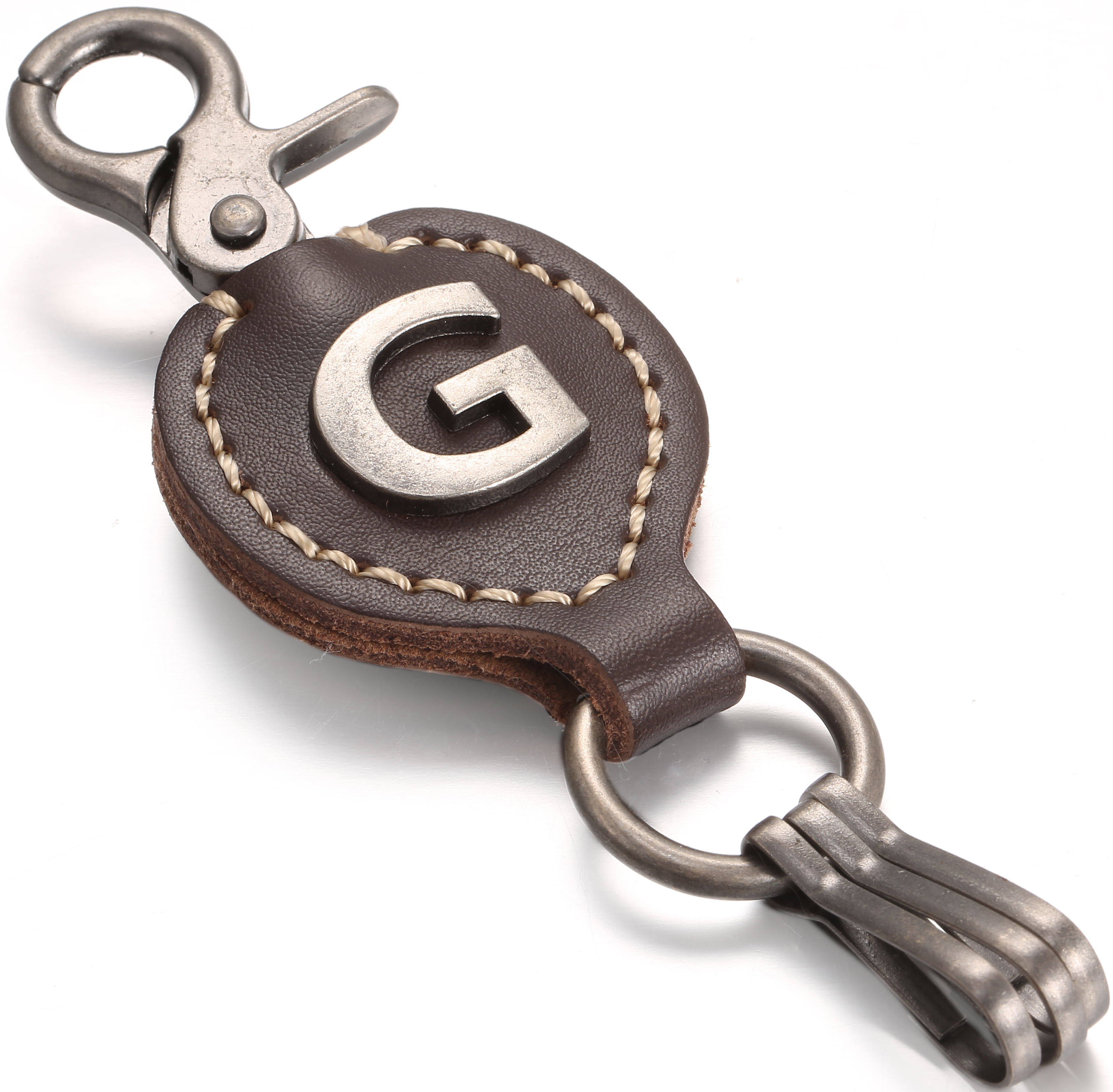 by Marino Ave Single Letter with Easy Clasp Key Brown Leather Alphabet Keychain 