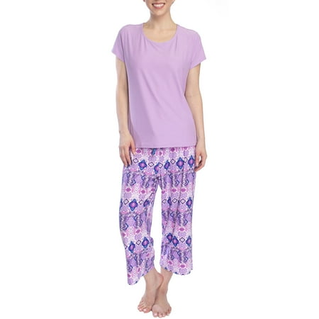 

Muk Luks Women s and Women s Plus Short Sleeve Tee and Capri Sleep Pant Set 2pc