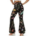 thumbnail image 3 of Xoenoiee Women's Flared Leggings Tummy Control Yoga Leggings High Waist Pants with Slit Flared Hem Girl's Stretch Bell Bottom Pants Gym Workout Leggings, M, Mushroom Moth Flower Stars Black, 3 of 6