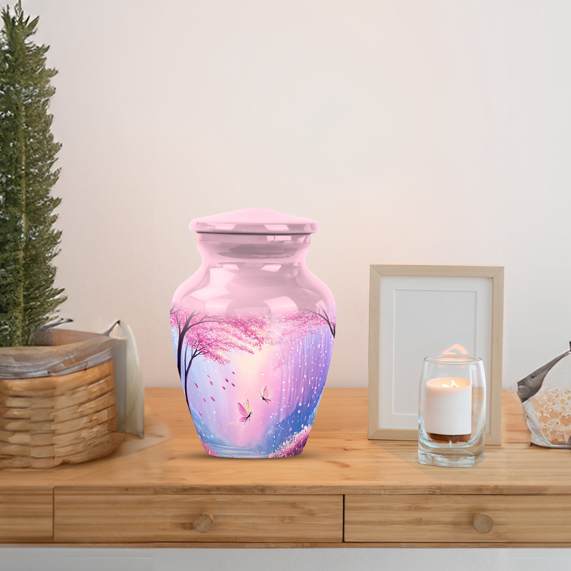 MUKTIVE Cherry Blossom Burial Urns for Ashes Adult Man, Memorial Peach Urn for Ashes for Mom, Decorative Cremation Urn, Funeral Urns for Adult, Keepsake Portable Ash Holder, 3 Inch