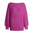 thumbnail image 3 of Chaquetas acolchada para mujer Mujeres fuera del hombro Pullover manga larga suelta tejido sólido color sin espalda Tunic (Morado, S), 3 of 5