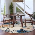 thumbnail image 3 of Round Area Rug 7 Ft, Vintage Blue Floral Washable Non-Slip Circle Carpet for Living Room/Bedroom, Butterflies Watercolor Flower Linen Low-Profile Large Runner Mat Collection Rugs for Indoor, 3 of 8
