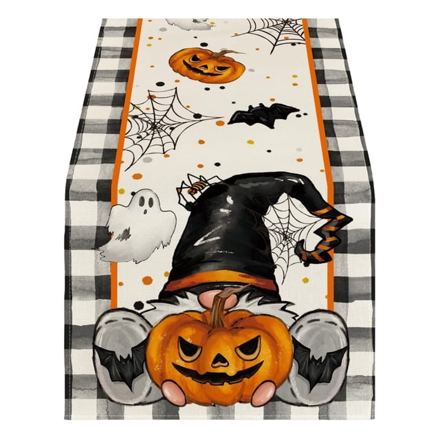 Drapeau de Table Citrouille et Chauve-Souris Squelette : une Décoration d'Halloween Hantée pour Votre Table Festive